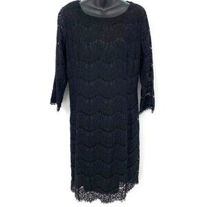 Covington Dress Size Large L Black Floral Lace Lined 3/4 Sleeve Sheath Women New